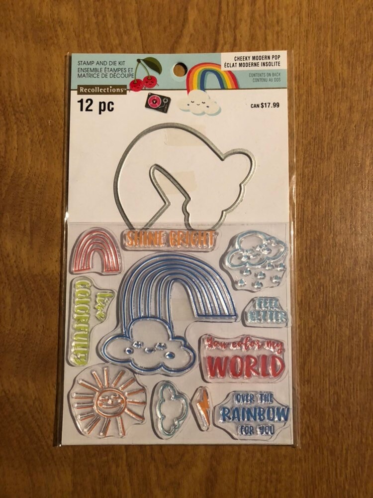 Recollections, 12 Piece Cheeky Modern Pop Rainbow, Clear Stamp and Die Kit For Card Making and Stamping