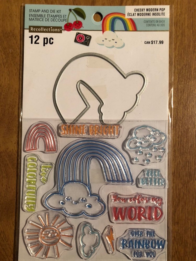 Recollections, 12 Piece Cheeky Modern Pop Rainbow, Clear Stamp and Die Kit For Card Making and Stamping