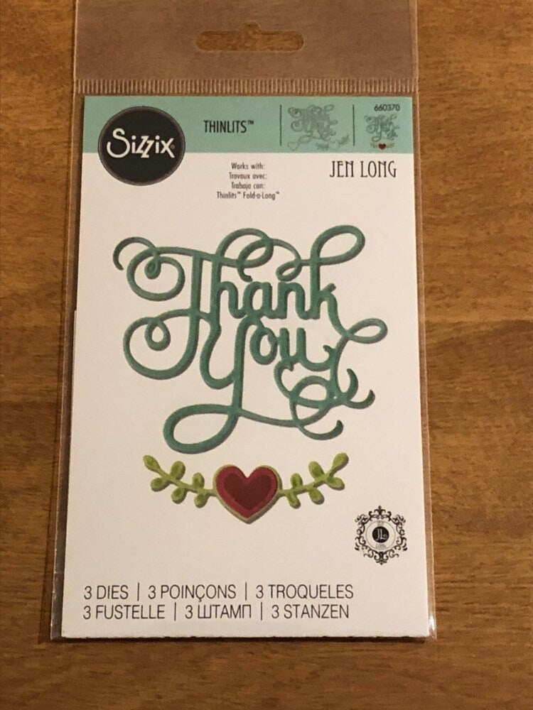 Thank You With Hearts Sizzix Thinlits 3 Dies By Jen Long 660370