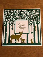 Load image into Gallery viewer, Deutsche Karten, Hirsche Schone Festtage, Weihnachtskarte, Handgemach,t Deer in The Woods German Christmas Card Handmade