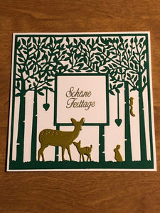 Deutsche Karten, Hirsche Schone Festtage, Weihnachtskarte, Handgemach,t Deer in The Woods German Christmas Card Handmade