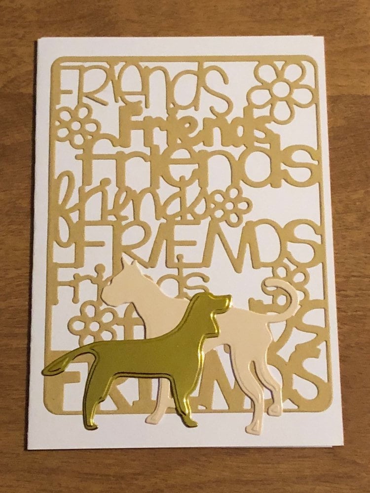 Friends Card with Dog and Cats or Hearts or Dogs Handmade Cards, 4x5.75" 10.5x15cm