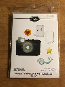 Retro camera and Icons, Sizzix Thinlits, 6 Piece Dies Set, 658958 For Card Making