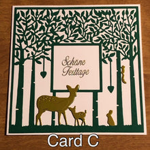 Load image into Gallery viewer, Deutsche Karten, Hirsche Schone Festtage, Weihnachtskarte, Handgemach,t Deer in The Woods German Christmas Card Handmade