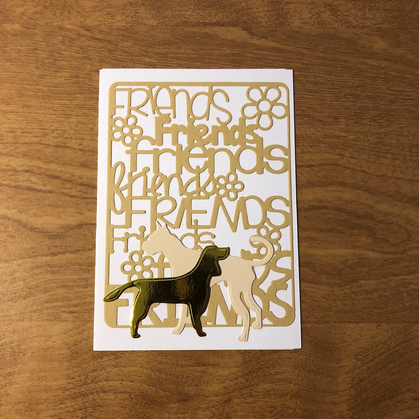 Friends Card with Dog and Cats or Hearts or Dogs Handmade Cards, 4x5.75" 10.5x15cm