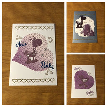 Load image into Gallery viewer, New Baby Duck, New Baby Giraffe or New Baby Bunny and Giraffe Congratulations Handmade Card Choice of 1 or All 3 Cards 4x5.75&quot; 10.5x15cm