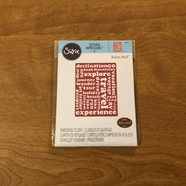 Sizzix, Textured Impressions, A2, Travel Words, Embossing Folder, By Eileen Hull, 660338 For Card Making, Scrapbooking