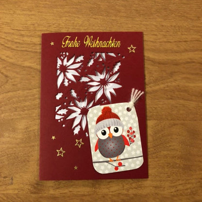 Frohe Weihnachten Eule Deutsche Karte Weihnachtskarten Handgemacht, Merry Christmas Owl German Christmas Cards handmade One or Both Cards