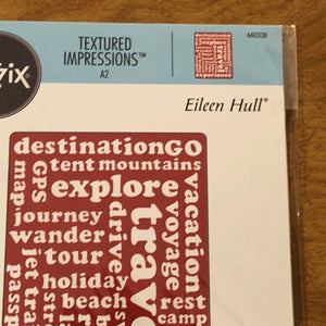 Sizzix, Textured Impressions, A2, Travel Words, Embossing Folder, By Eileen Hull, 660338 For Card Making, Scrapbooking