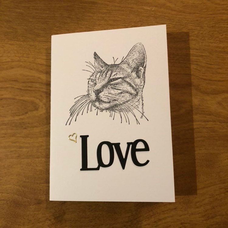 Cat, Heart or Dog Love Handmade Cards, 4"x5.75" 10.5cmx15cm.