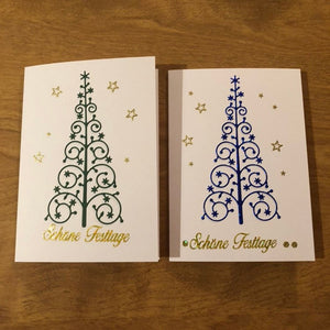 Schöne Festtage Weihnachtsbaum Sternen Deutsche Weihnachtskarte Handgemach,t Happy Holidays German Christmas Tree Christmas Cards Handmade