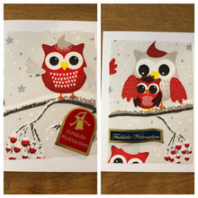 Load image into Gallery viewer, Fröhliche Weihnachten Eule Deutsche Karte Weihnachtskarten Handgemacht, Merry Christmas Owl German Christmas Cards handmade