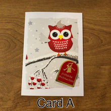 Load image into Gallery viewer, Fröhliche Weihnachten Eule Deutsche Karte Weihnachtskarten Handgemacht, Merry Christmas Owl German Christmas Cards handmade