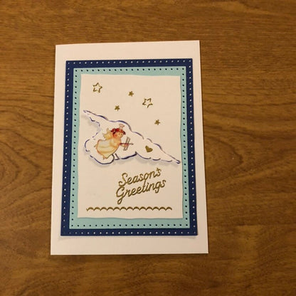 Season's Greetings, Angel Cupid on a Cloud Christmas Card, Handmade Choice of One or Both Cards