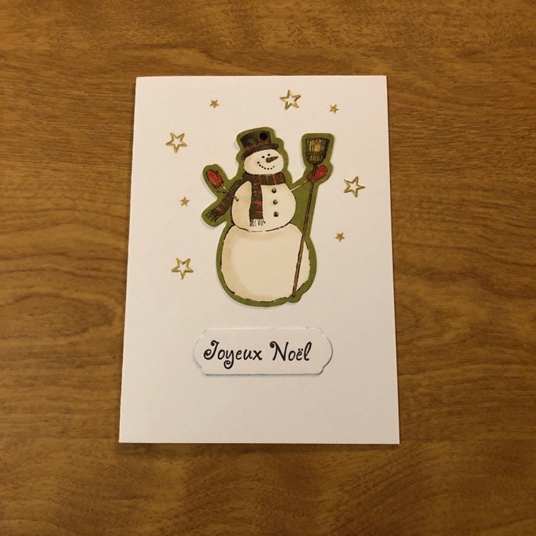 Joyeux Noël, Carte De Noël, Français Fait Main, Bonhomme De Neige, Père Noël Arbre de Noël Bonnes Fêtes Handmade French Merry Christmas Card