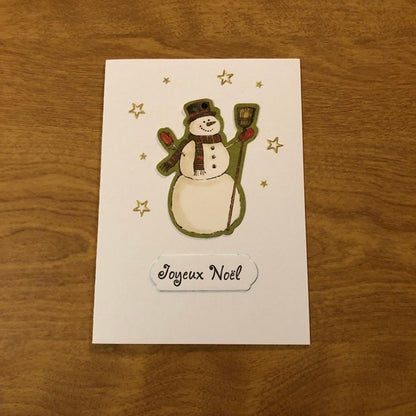 Joyeux Noël, Carte De Noël, Français Fait Main, Bonhomme De Neige, Père Noël Arbre de Noël Bonnes Fêtes Handmade French Merry Christmas Card