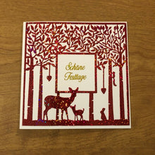 Load image into Gallery viewer, Deutsche Karten, Hirsche Schone Festtage, Weihnachtskarte, Handgemach,t Deer in The Woods German Christmas Card Handmade