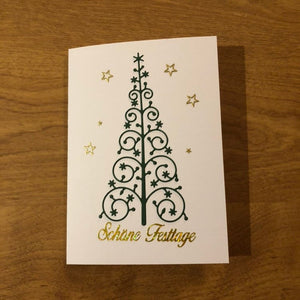 Schöne Festtage Weihnachtsbaum Sternen Deutsche Weihnachtskarte Handgemach,t Happy Holidays German Christmas Tree Christmas Cards Handmade