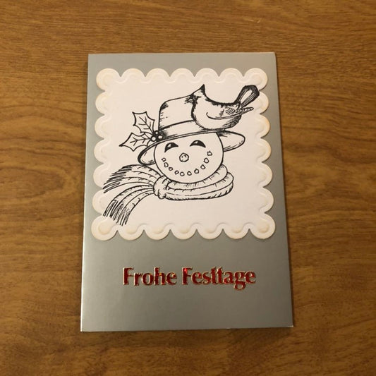 Frohe Festtage Schöne Festtage Schneemann Deutsche Weihnachtskarte Handgemacht German Happy Holidays Snowman Christmas Cards Handmade