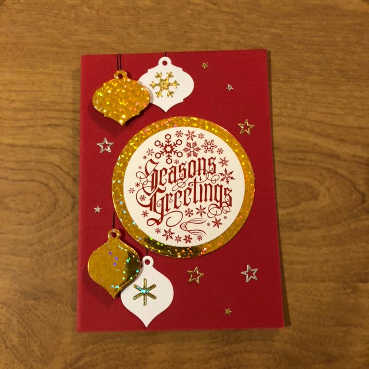 Seasons Greetings, Ornaments Handmade Christmas Card, Choice of One or Both Cards