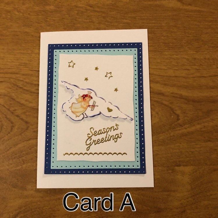 Season's Greetings, Angel Cupid on a Cloud Christmas Card, Handmade Choice of One or Both Cards