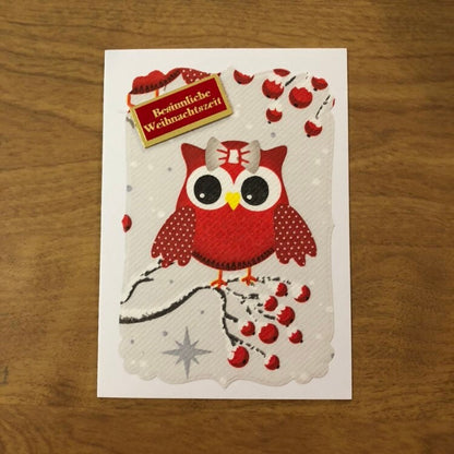 Alles Liebe zum Fest, Besinnliche Weihnachtszeit, Eule Deutsche Karte Weihnachtskarten Handgemacht, Owl German Christmas Cards handmade