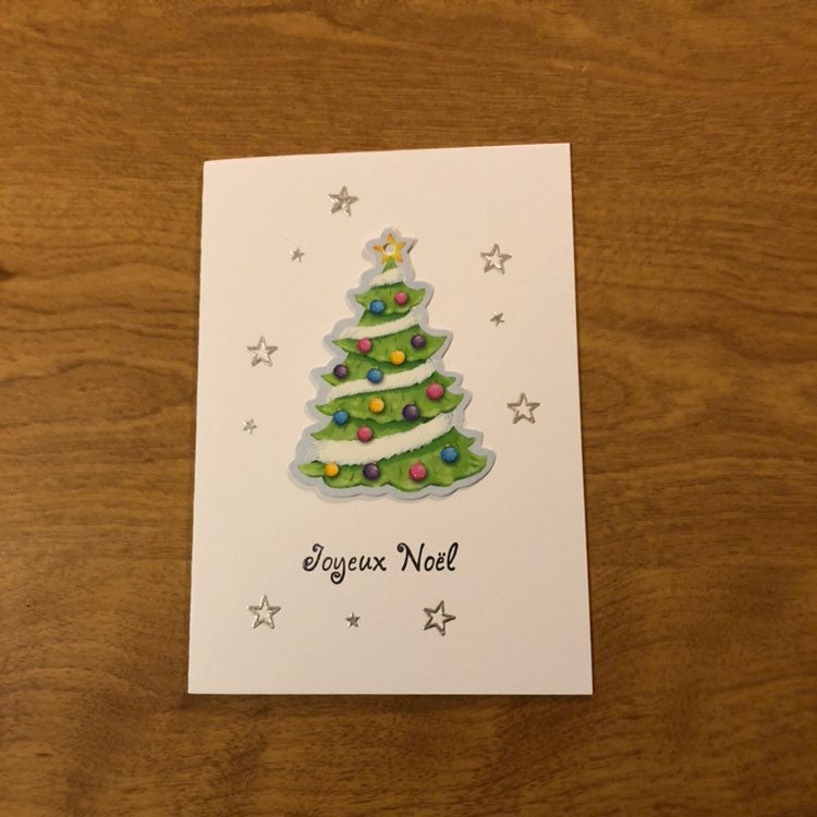 Joyeux Noël, Carte De Noël, Français Fait Main, Bonhomme De Neige, Père Noël Arbre de Noël Bonnes Fêtes Handmade French Merry Christmas Card