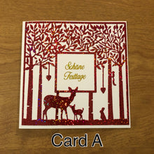 Load image into Gallery viewer, Deutsche Karten, Hirsche Schone Festtage, Weihnachtskarte, Handgemach,t Deer in The Woods German Christmas Card Handmade