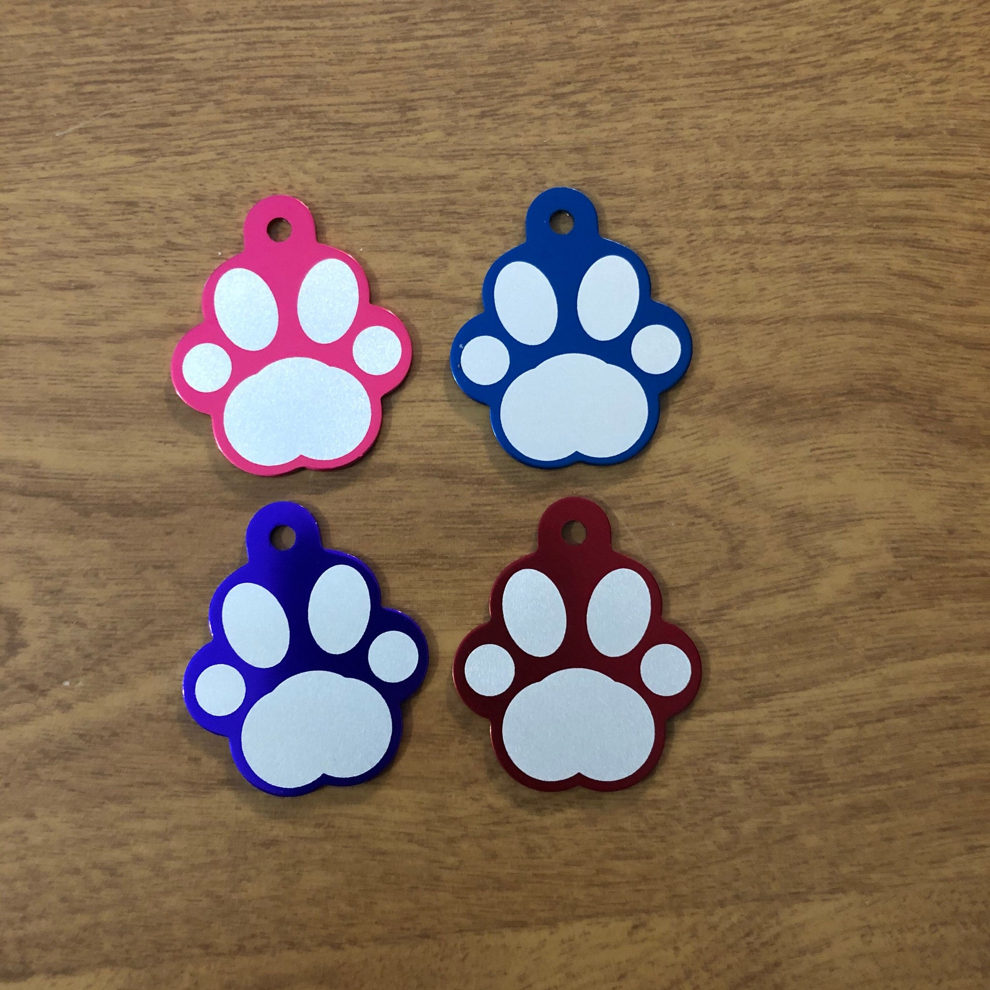 Paw Print Tag, Paw Shaped Tag, Dog, Cat, Puppy, Kitten, Small Animal and Pet Id Tag Personalized Diamond Engraved Aluminum Tags