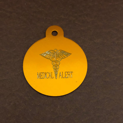 Medical Alert, Large Circle Personalized Aluminum Tag, Diamond Engraved, ID For Bags, Backpacks, Key Chains. CAzAPLCT