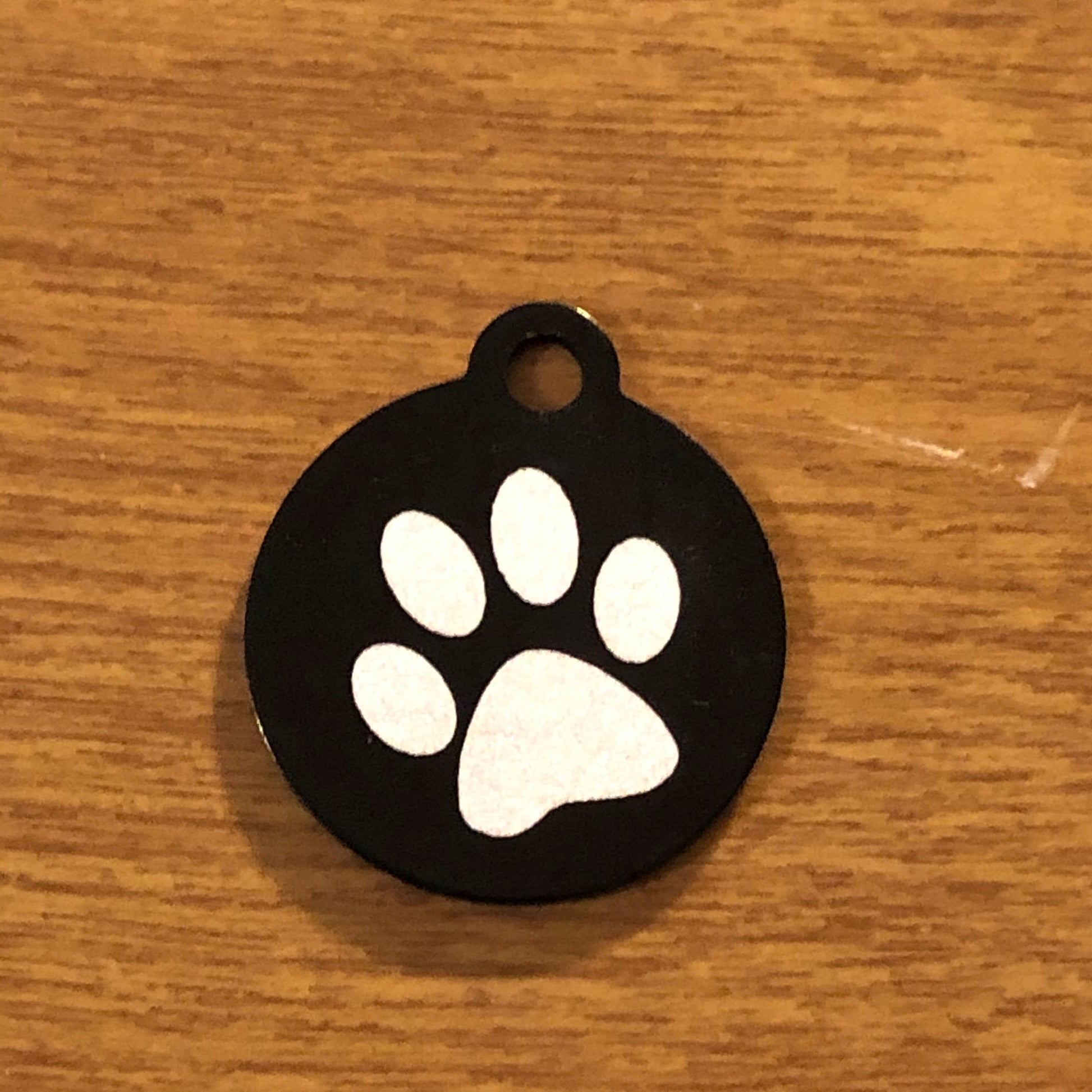 Paw Print, Small Black Circle Aluminum Tag, Personalized Diamond Engraved Dog Tag Cat Tag ID Tag Pet Tag, Puppy Tag, Kitten Tag ,For Collars