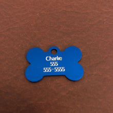 Load image into Gallery viewer, Paw Print Pattern Design, Small Blue Bone, Personalized Aluminum Tag, Diamond Engraved, Dog Tag, Pet Tag, ID Tags, For Dog Collars, SPPSBB