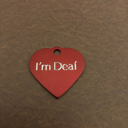 I'm Deaf, Small Heart Aluminum Tag, Personalized Diamond Engraved, Pet Tag, Cat Tag, Dog Tag, Personal ID Tag, For Collars, Key Chains IMDSH