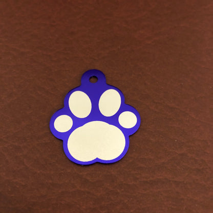 Paw Print Tag, Paw Shaped Tag, Dog, Cat, Puppy, Kitten, Small Animal and Pet Id Tag Personalized Diamond Engraved Aluminum Tags