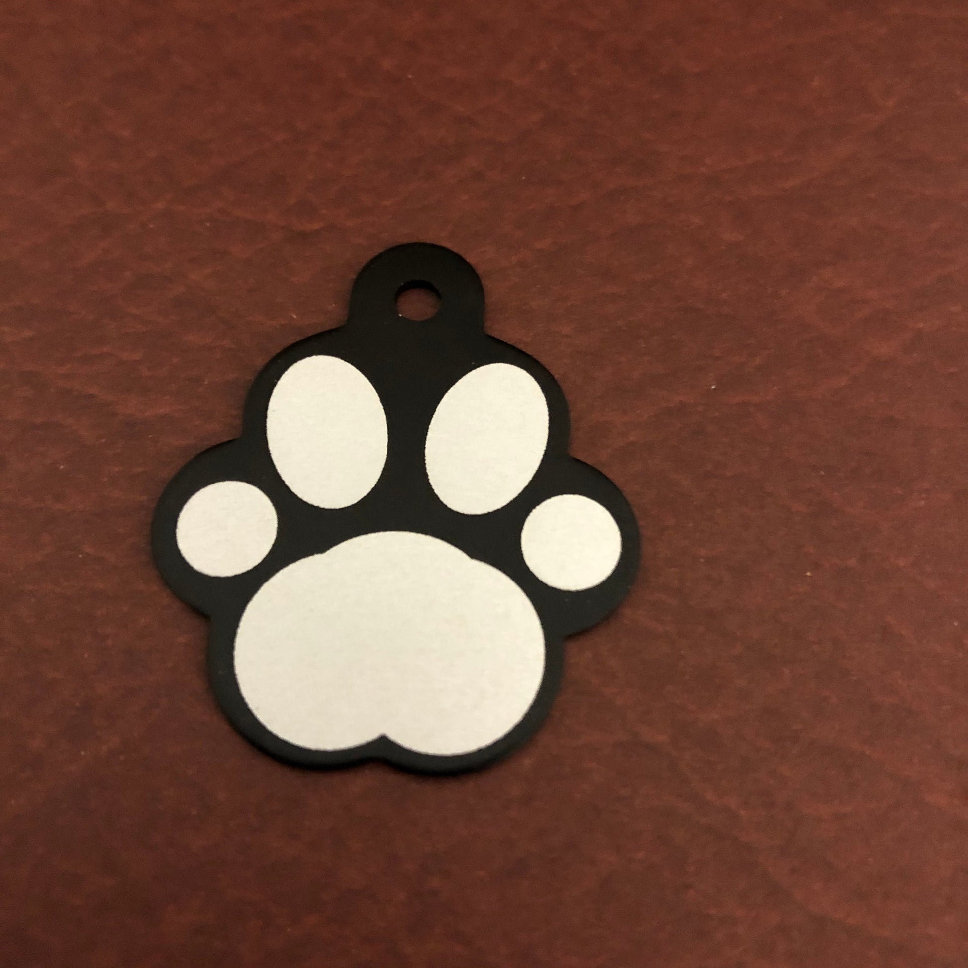 Paw Print Tag, Paw Shaped Tag, Dog, Cat, Puppy, Kitten, Small Animal and Pet Id Tag Personalized Diamond Engraved Aluminum Tags