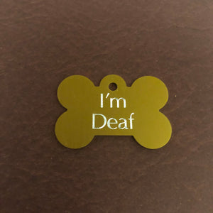 I'm Deaf Large Bone Aluminum Tag Personalized Diamond Engraved Dog Tag Cat Tag ID Tags For Collars, IDLPB
