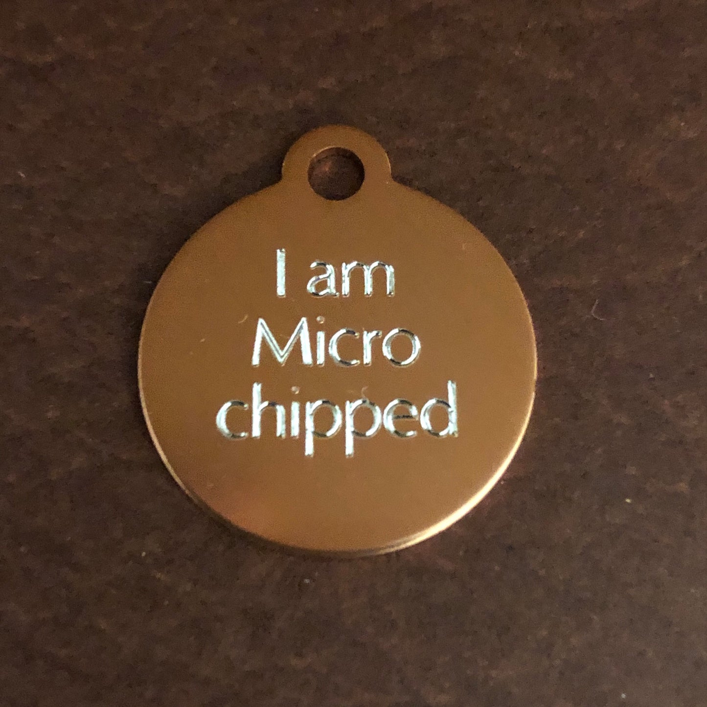 I am Microchipped Small Circle Aluminum Tag