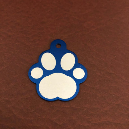 Paw Print Tag, Paw Shaped Tag, Dog, Cat, Puppy, Kitten, Small Animal and Pet Id Tag Personalized Diamond Engraved Aluminum Tags