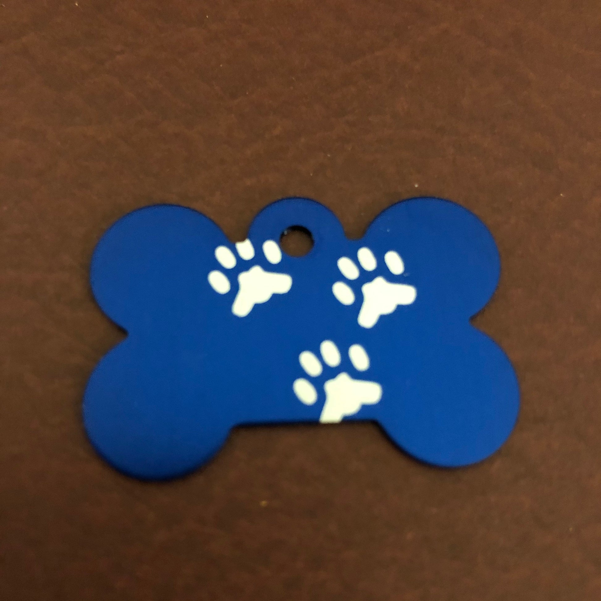 Paw Prints Pattern Design, Large Blue Bone Aluminum Tag, Personalized Diamond Engraved, Dog Tag, Puppy Tag, ID Tag, Tag for Dog Collar