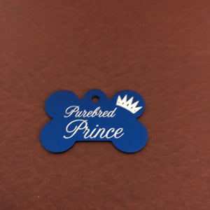 Purebred Prince, Large Blue Bone, Personalized Aluminum Tag, Diamond Engraved, Dog Tag , Puppy Tag, For Dog Collar, For Puppy Collar PBPLBB