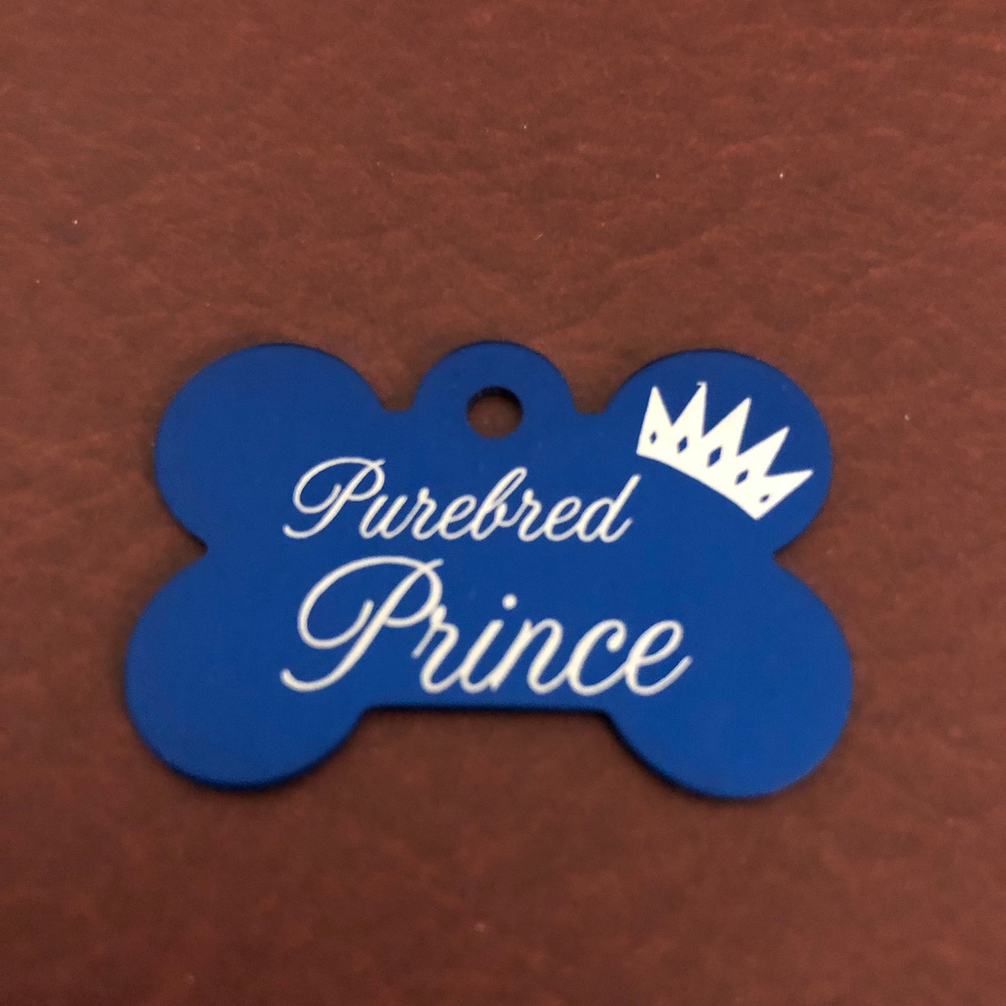 Purebred Prince, Large Blue Bone, Personalized Aluminum Tag, Diamond Engraved, Dog Tag , Puppy Tag, For Dog Collar, For Puppy Collar PBPLBB