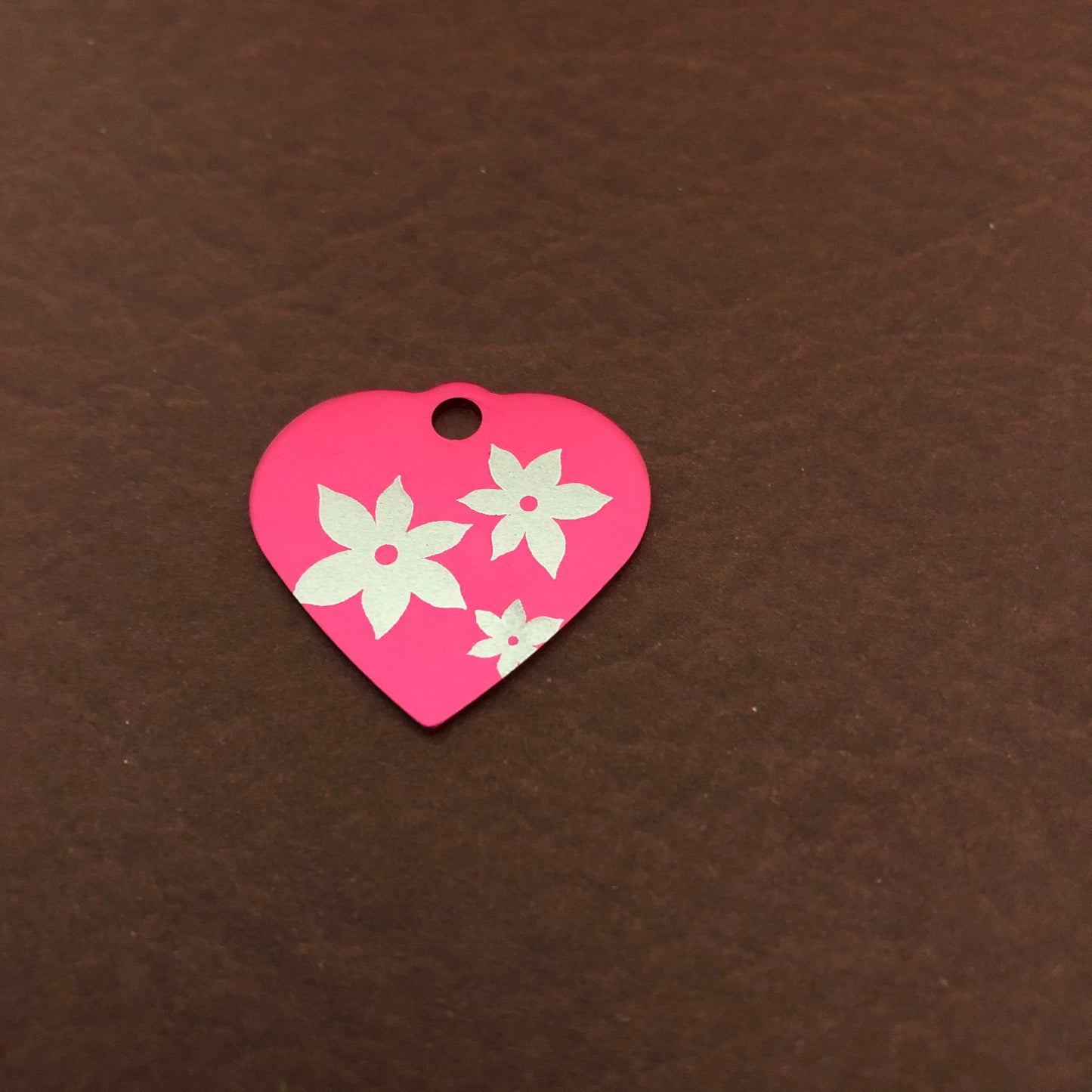 Lily Floral Print Flowers Small Pink Heart Aluminum Tag Personalized Diamond Engraved Pet Tag, Cat Tag, Dog Tag, ID Tag, For Collars. LFPSPH