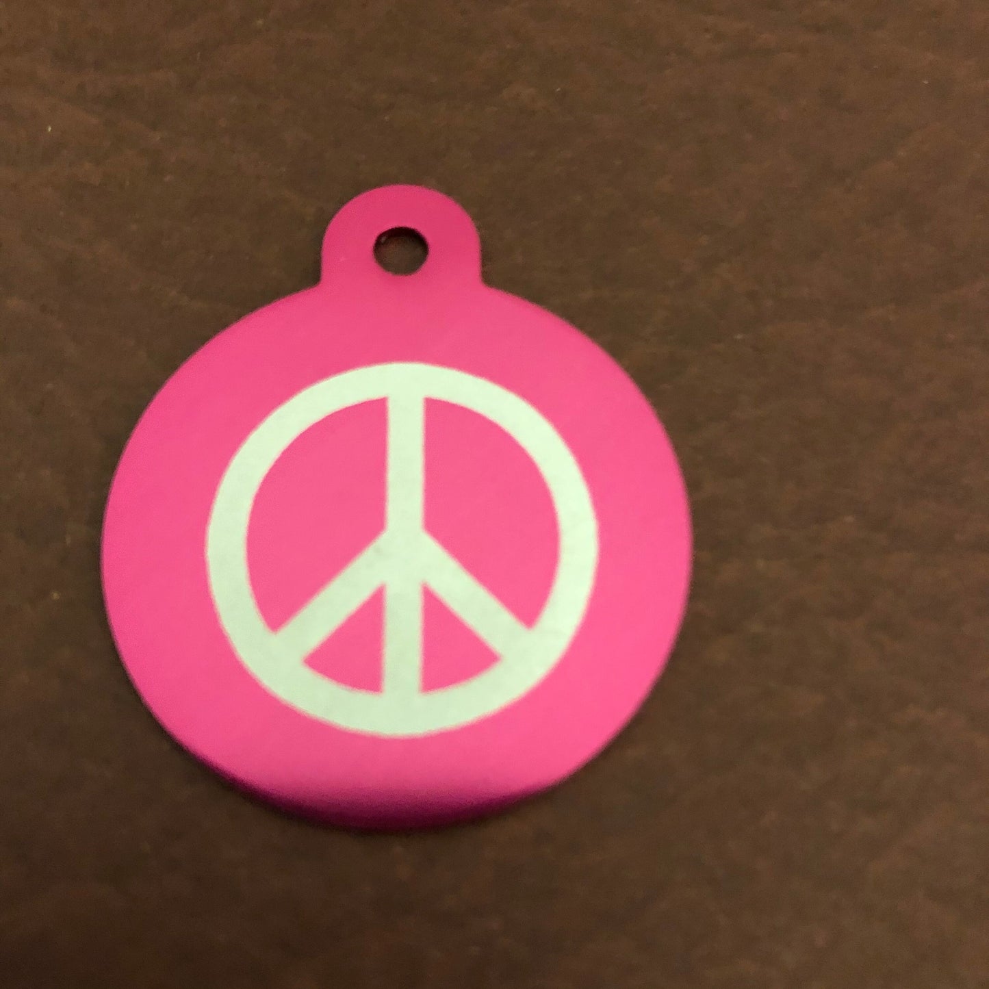 Peace Sign Peace Symbol, Large Pink Circle, Personalized Aluminum Tag, Diamond Engraved, Keychain, Key Chain