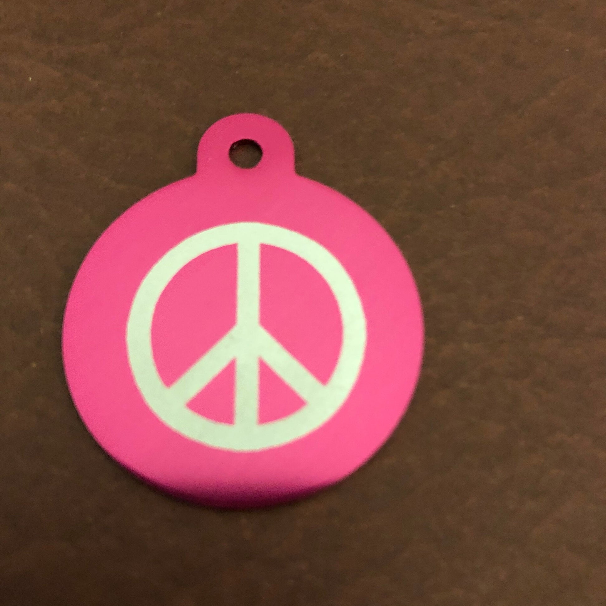 Peace Sign Peace Symbol Large Pink Circle Personalized Aluminum Tag Diamond Engraved Dog Tag Cat Tag Animal Tag Human ID Tag Kitty Tag Puppy