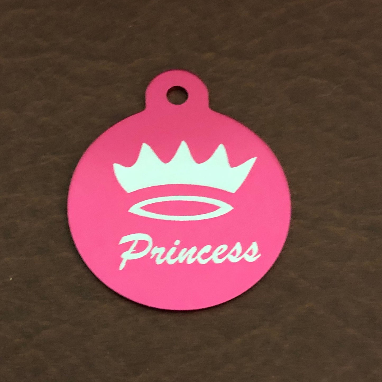 Princess Crown Large Pink Circle Personalized Aluminum Tag Diamond Engraved Dog Tag Cat Tag Small Animal Tag Human ID Tag Kitty Tag Puppy