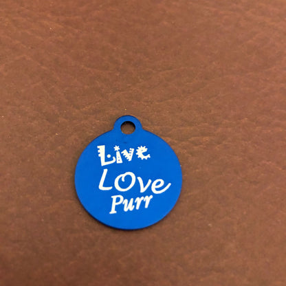 Live Love Purr Small Blue Circle Aluminum Tag Personalized Diamond Engraved Cat ID Tag Cat Tag Kitten Tag, For Cat Collar, Lost cat, LLPSBC