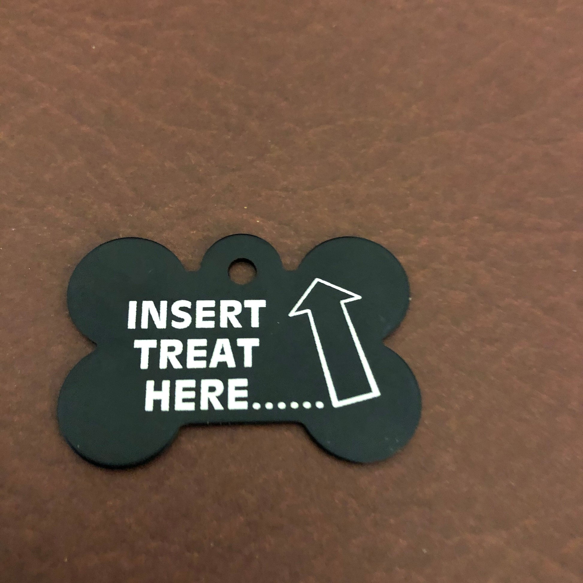 Insert Treat Here Large Black Bone Dog Tag Personalized Aluminum Tag Diamond Engraved Dog Tag Cat Tag Small Animal Tag Kitty Tag Puppy