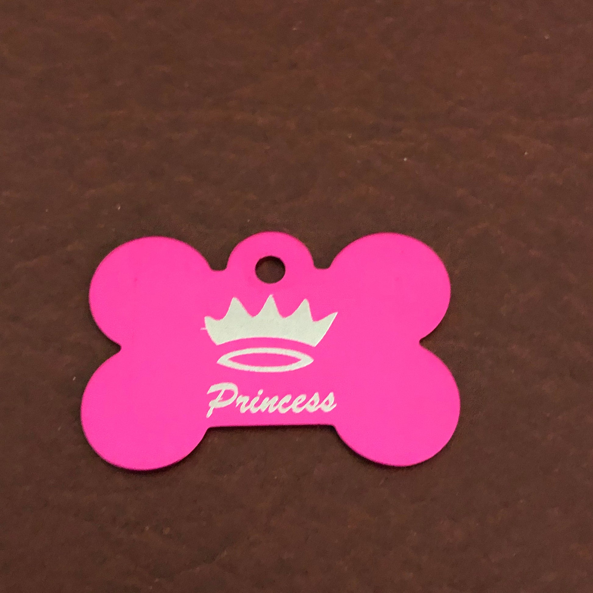 Princess Crown Large Pink Bone Personalized Aluminum Tag Diamond Engraved Dog Tag, ID Tag, Small Animal Tag, Human ID Tag, Puppy Tag, PCLPB