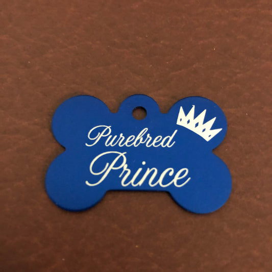 Purebred Prince, Large Blue Bone, Personalized Aluminum Tag, Diamond Engraved, Dog Tag , Puppy Tag, For Dog Collar, For Puppy Collar PBPLBB