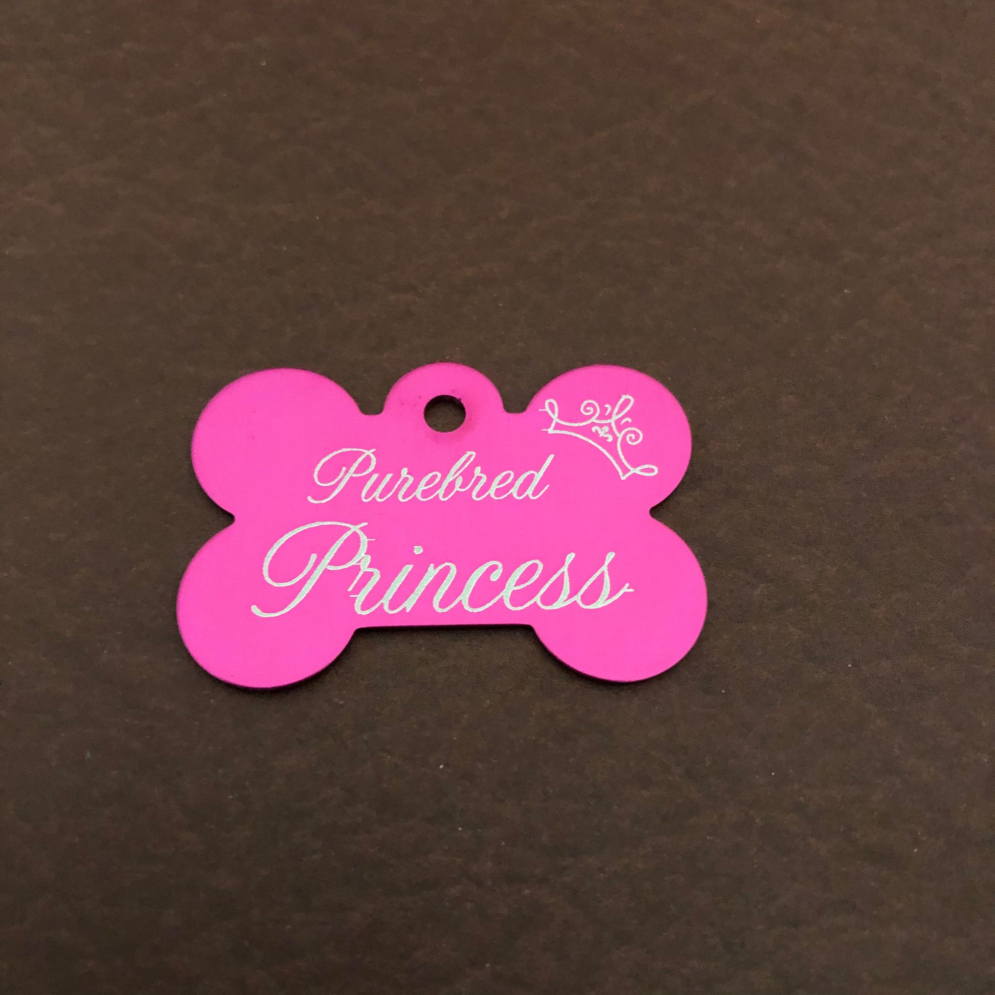 Purebred Princess, Large Pink Bone, Personalized Aluminum Tag Diamond Engraved Dog Tag Cat Tag Small Animal Tag Kitty Tag Puppy PBPILPIB